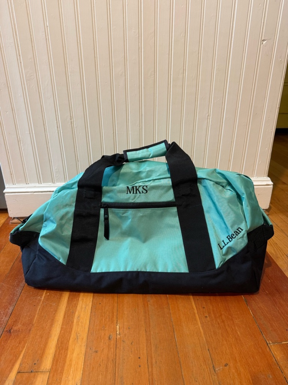 L.L. Bean Teal and Black Canvas Duffel with Monogram
